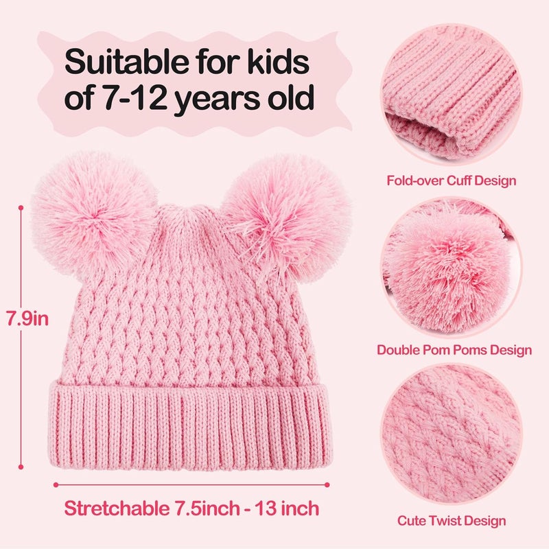 KDVOG Store Kids Winter Hat Warm Knitted Beanies with Double Pom Pom Thick Ski Cap for Boys Girls 7-12 Years - Image 3